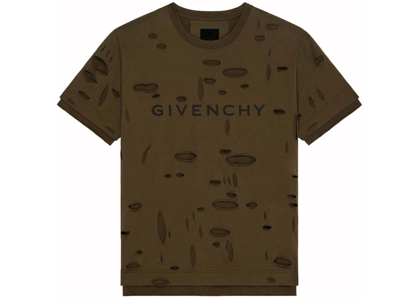 Givenchy Layers Classic Fit Hole T-Shirt Khaki Men's US