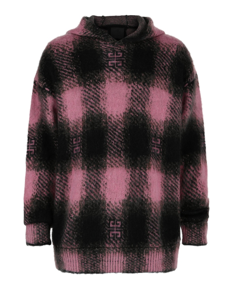 Pre-owned Givenchy Men's  4g Check Hooded Sweater In Black Pink In Multi