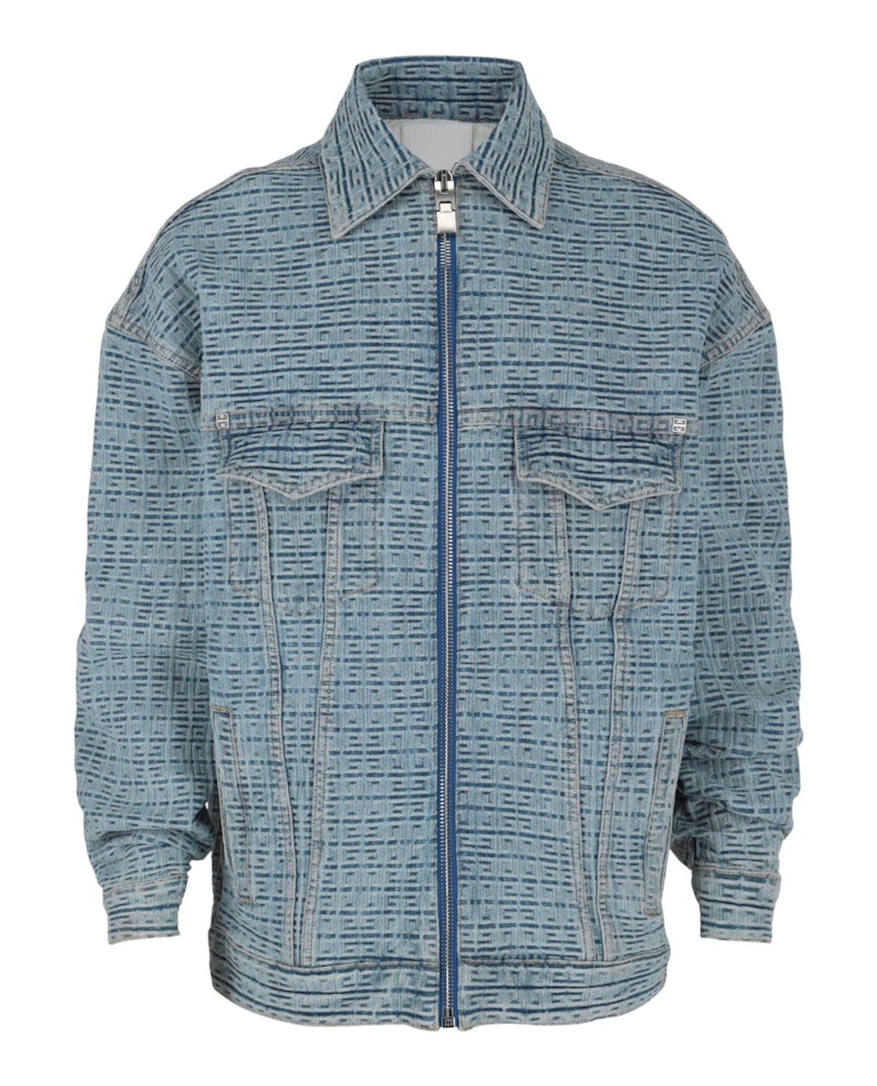 Pre-owned Givenchy Men's  4g Embossed Denim Jacket In Light Blue