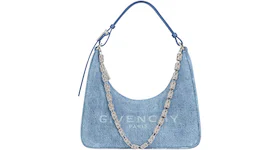 Givenchy Bag Small Moon Cut Out in Washed Denim with Chain Medium blue