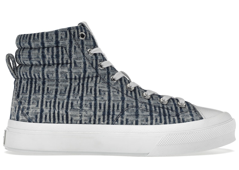 Pre-owned Givenchy Men's City High Top In 4g Sneakers In Denim Blue/white