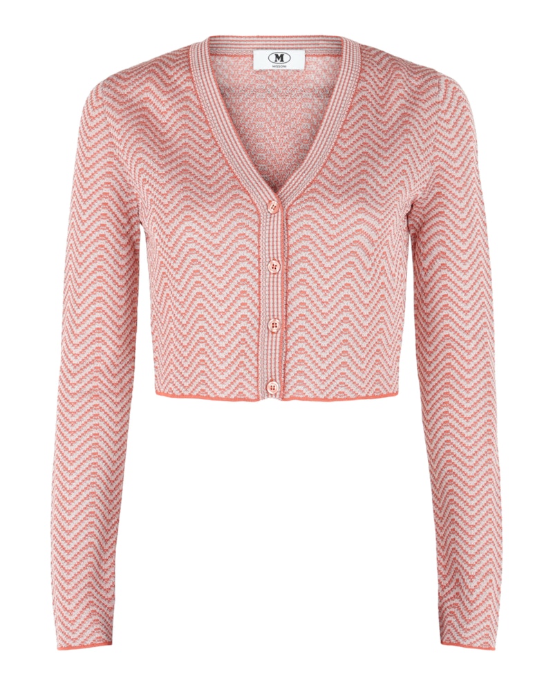 Cardigan court à motif chevron Givenchy rose saumon à rayures rose poudré