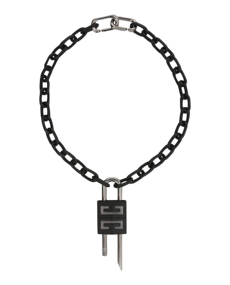 Pre-owned Givenchy Women's  Crystal Embellished 4g Padlock Necklace In Black
