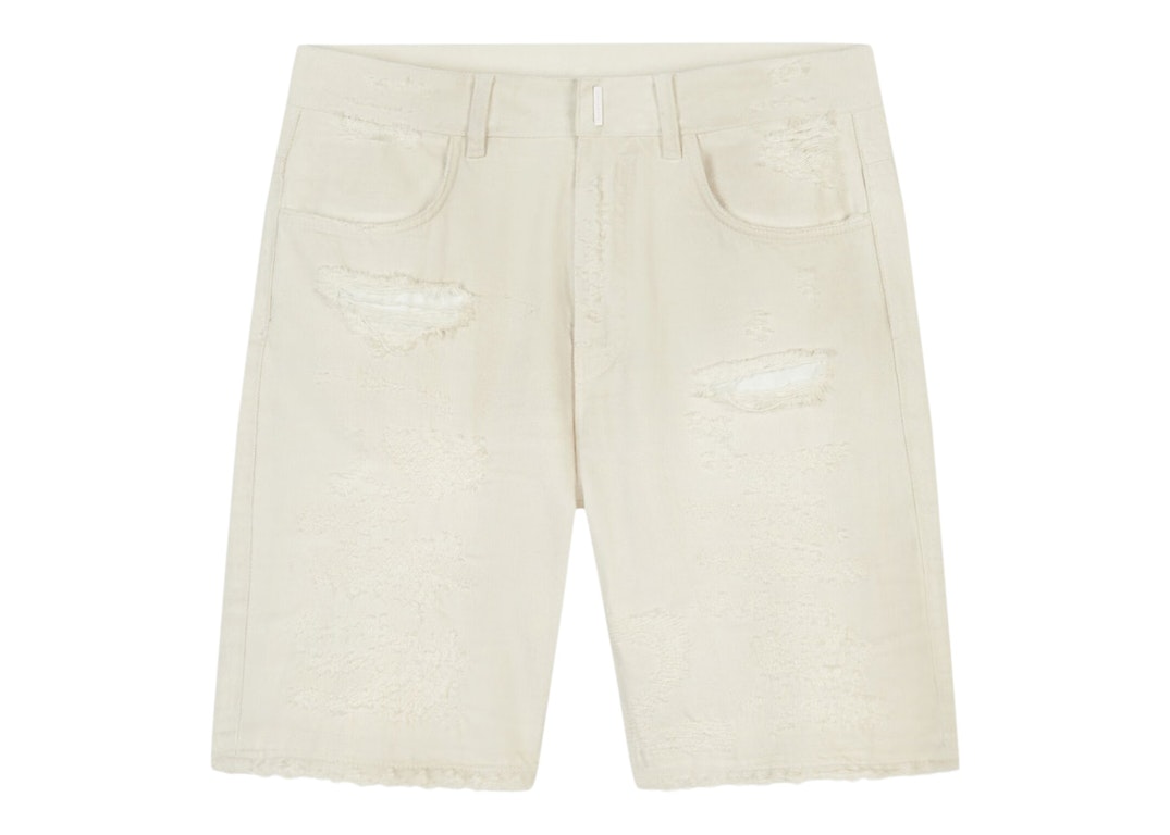 Pre-owned Givenchy Destroyed Denim Shorts White