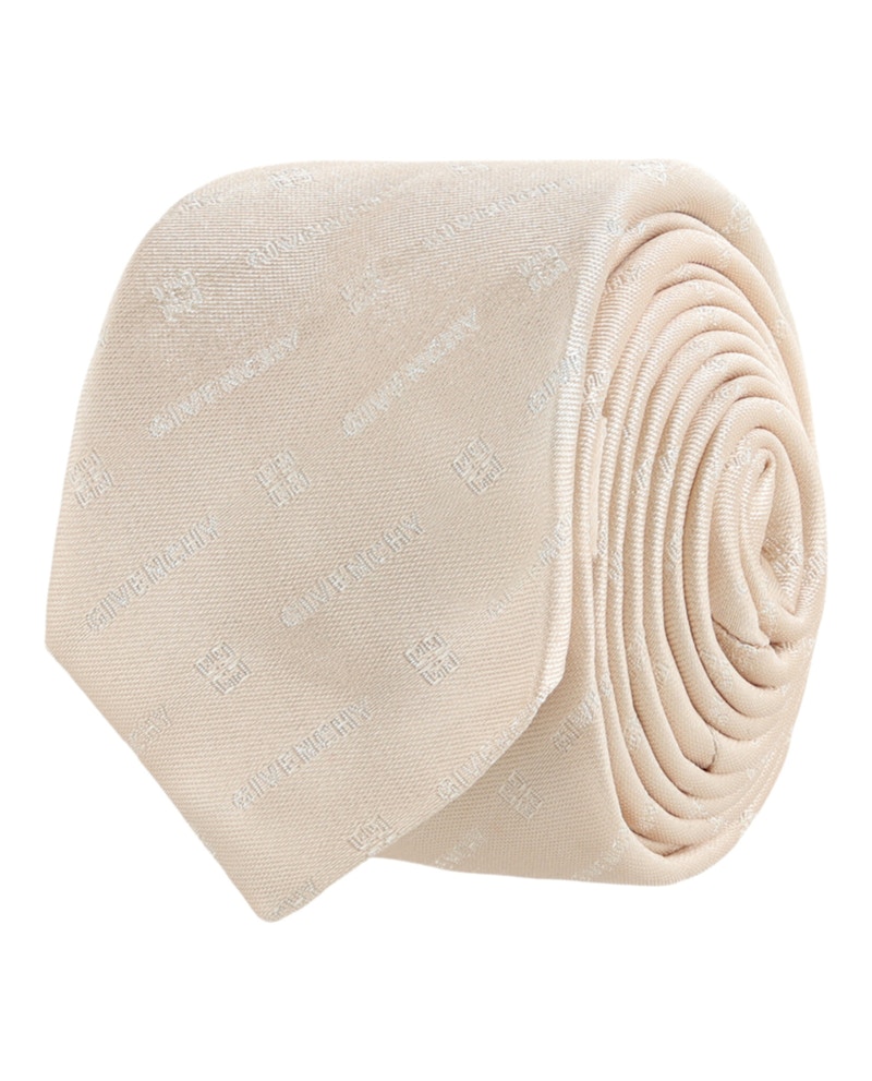Pre-owned Givenchy Men's Diagonal Logo Silk Tie In Beige