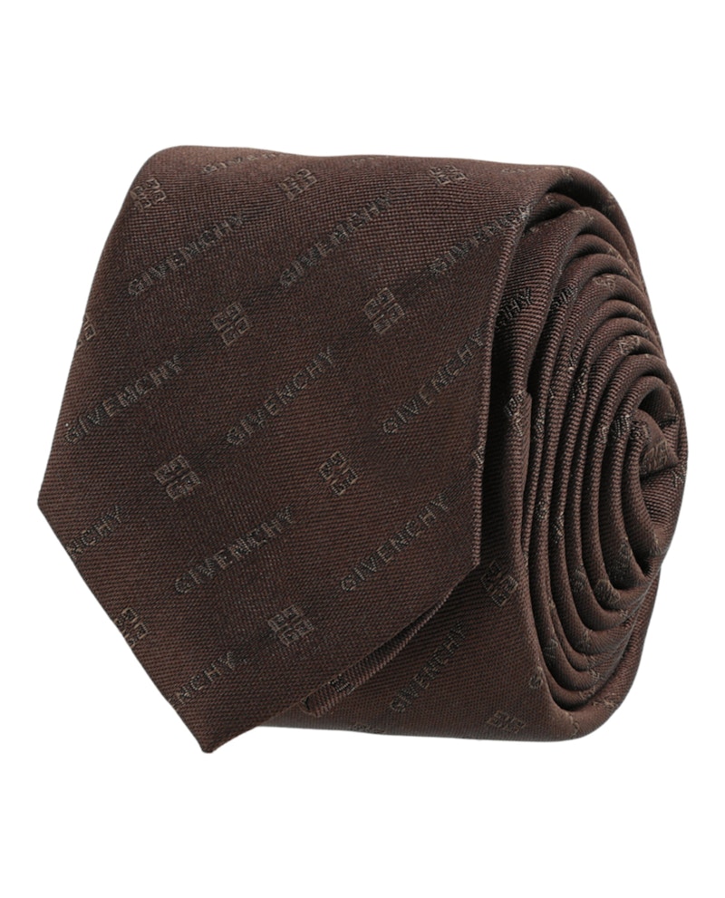 Pre-owned Givenchy Men's  Diagonal Logo Silk Tie In Dark Brown