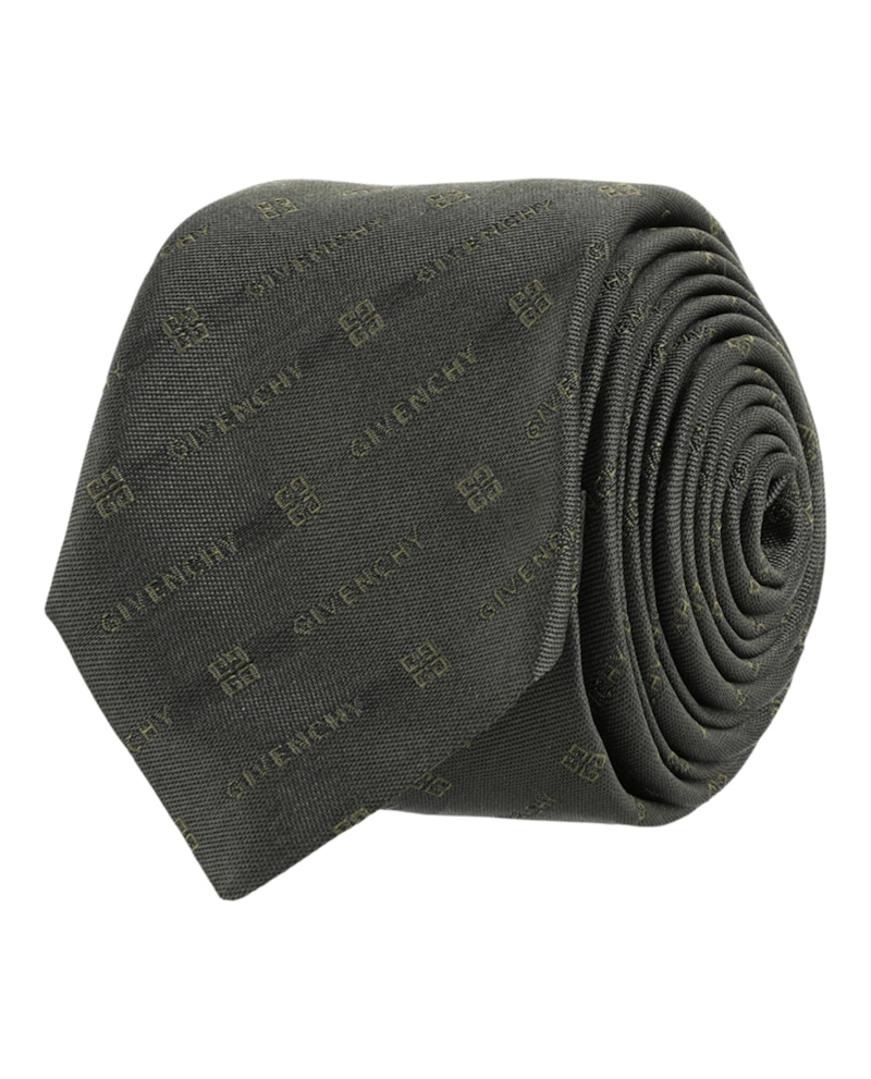 Pre-owned Givenchy Men's Diagonal Logo Silk Tie In Green/grey