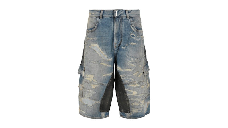 Givenchy Distressed Denim Cargo Shorts Medium Blue