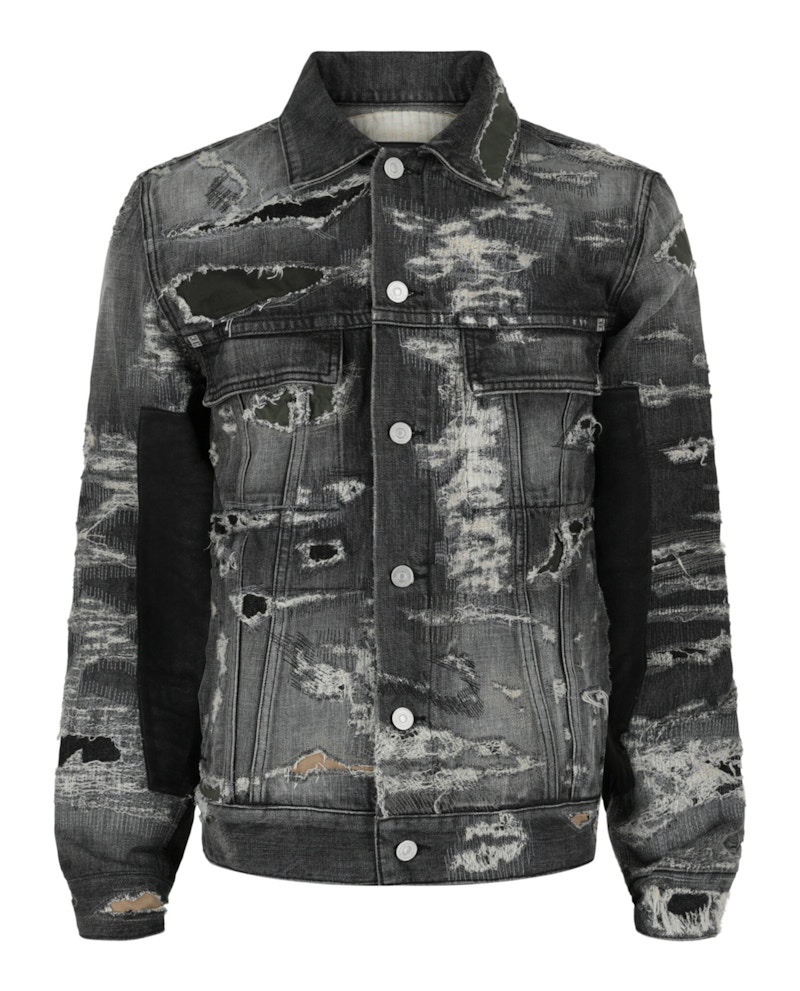 Pre-owned Givenchy Men's  Distressed Denim Jacket In Black