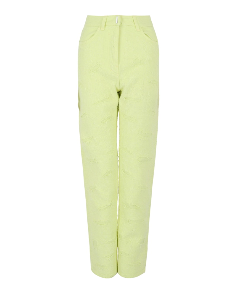 Pre-owned Givenchy Women's  Distressed Denim Jeans In Acid Yellow