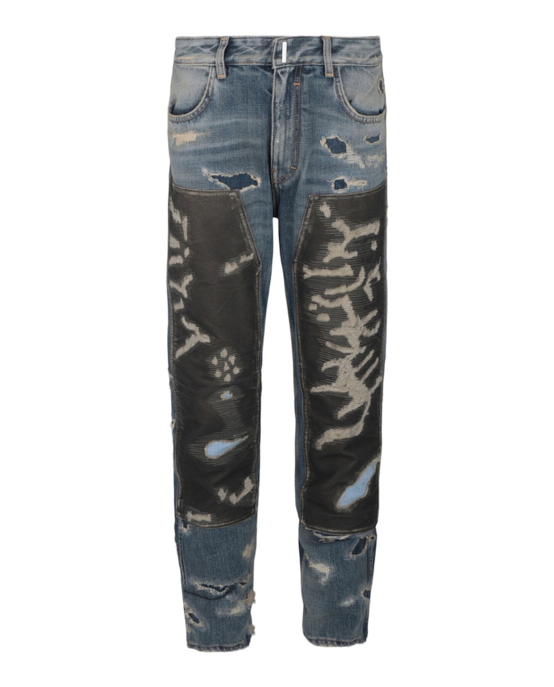 Givenchy Distressed Patchwork Straight-Leg Jeans Medium Blue