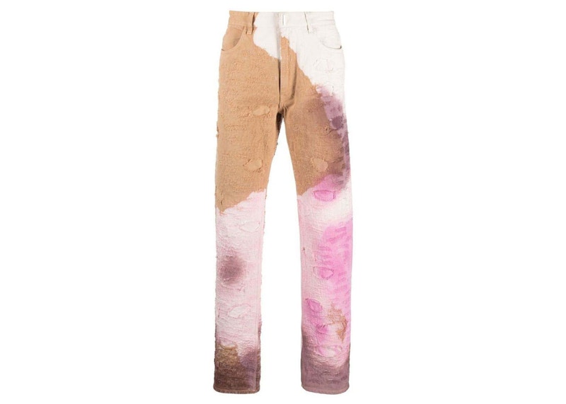 Pre-owned Givenchy Men's  Distressed Tiedye Slim Fit Jeans In Maroon/rose