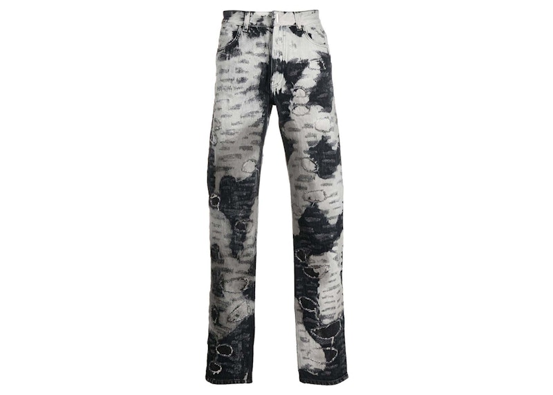Pre-owned Givenchy Men's  Distressed Twotone Jeans In White/black
