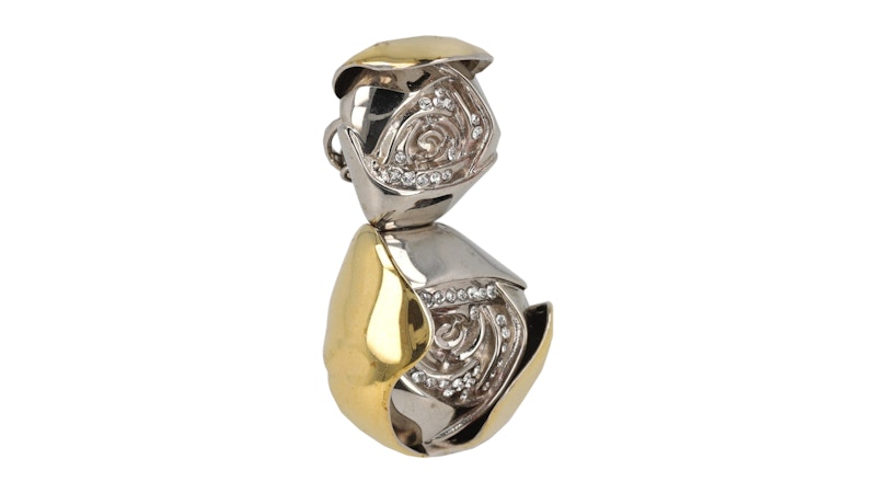 Givenchy Double Flower Clip Earring In Metal With Crystals Gold Silver