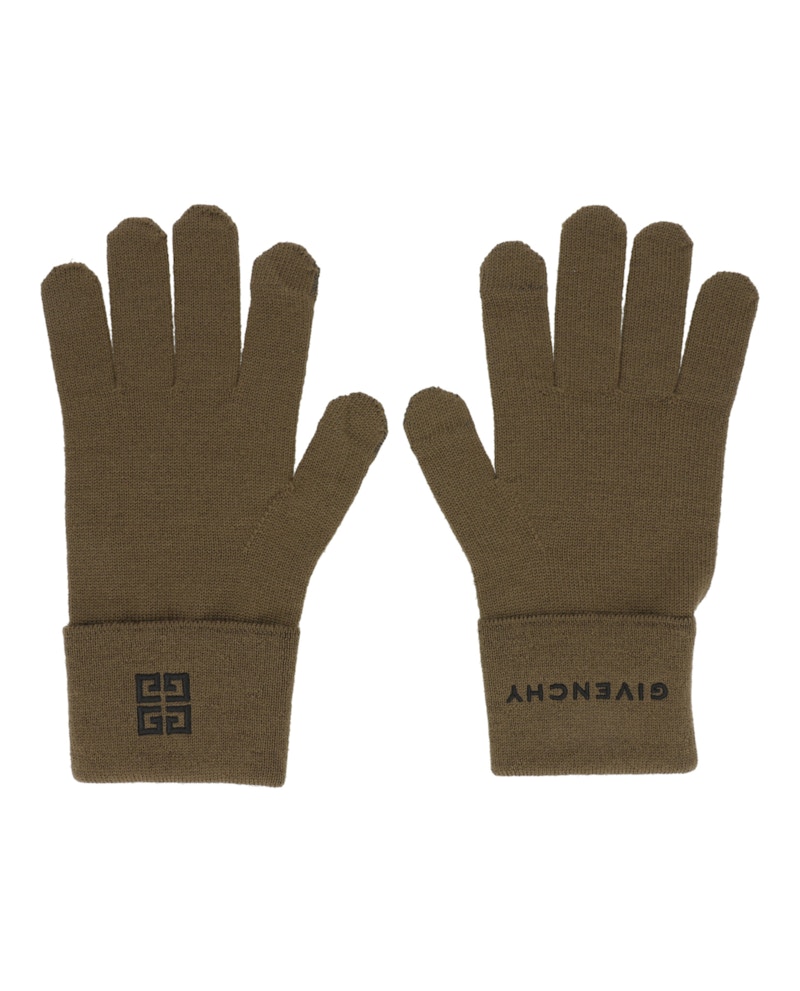 Pre-owned Givenchy Men's  Embroidered Logo Gloves In Black/khaki