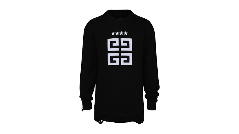 Pre-owned Givenchy Men's  Embroidered Star 4g Logo Sweater In Black White In Multi