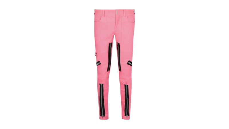 Men's Givenchy Exposed Zipper Skinny Leather Pants in Coral