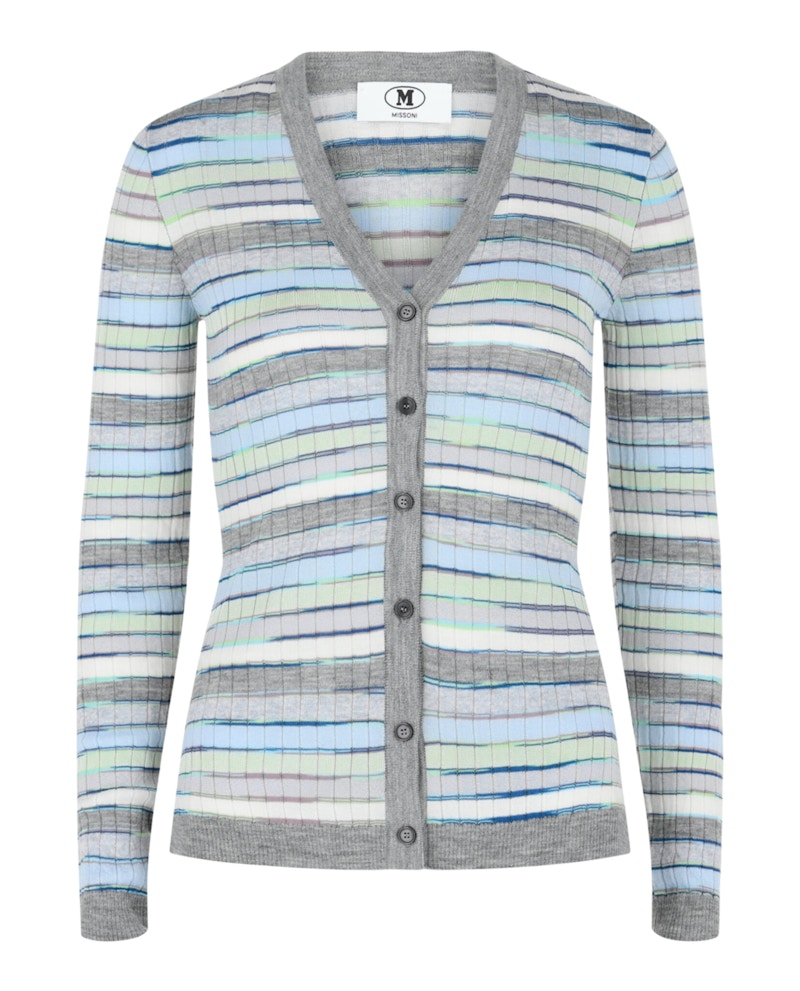 M Missoni Fitted Striped Cardigan Light Blue Grey