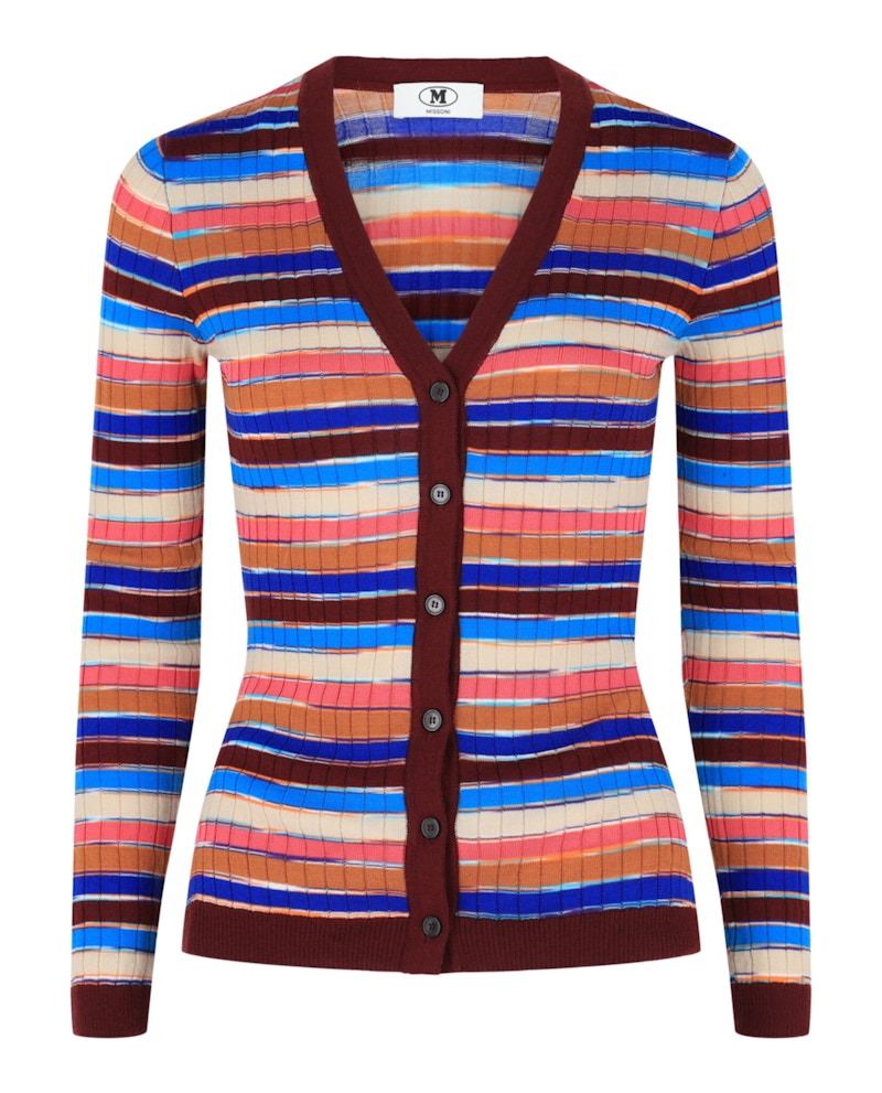 M Missoni Fitted Striped Cardigan Pink Multi