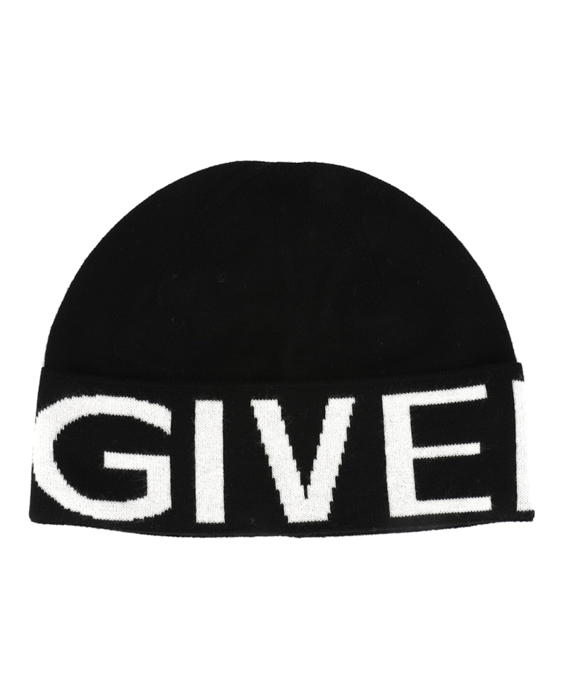 Pre-owned Givenchy Men's Jacquard Logo Beanie In Black White In Multi
