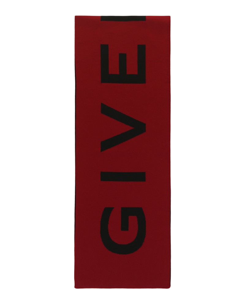 Pre-owned Givenchy Men's  Jacquard Logo Scarf In Red Black In Multi