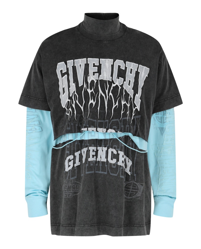 Pre-owned Givenchy Men's  Layered Long Sleeve Graphic T-shirt With Balaclava In Grey In Gray