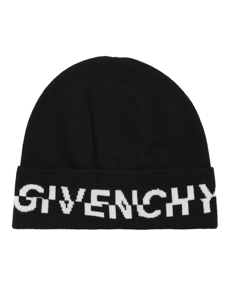 Pre-owned Givenchy Men's  Logo Wool Beanie In Black