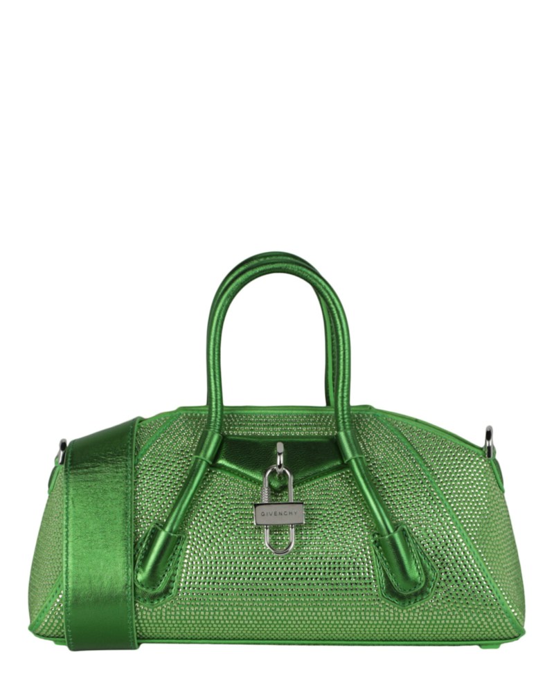 Givenchy Mini Antigona Stretch Top Handle Bag In Satin With Strass