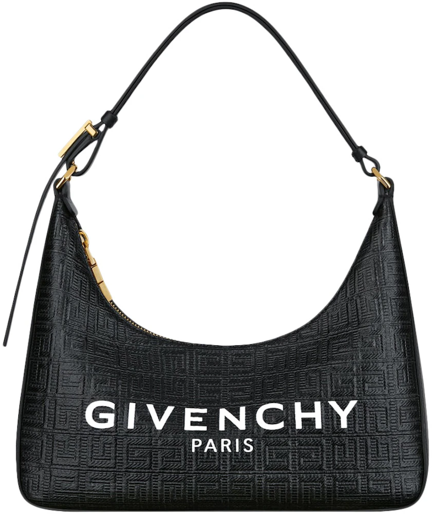 Givenchy Moon Cut Out Shoulder Bag Small 4G Embossed Givenchy Paris Print  Black/White in Coated Canvas/Calfskin Leather with Gold-tone - US