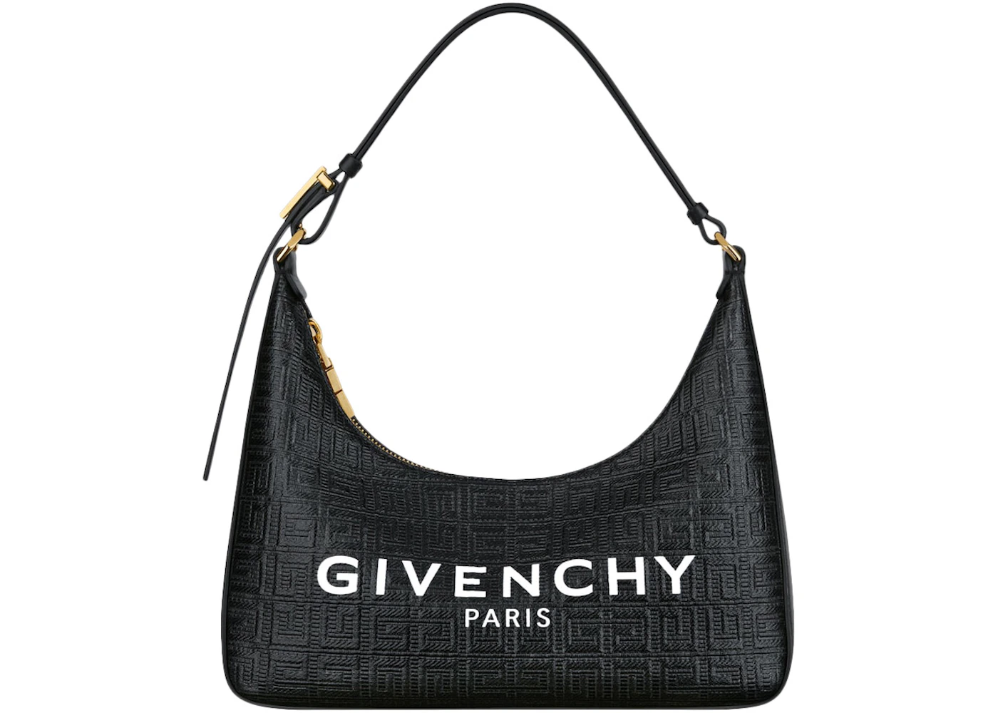Givenchy Moon Cut Out Shoulder Bag Small 4G Embossed Givenchy Paris Print  Black/White in Coated Canvas/Calfskin Leather with Gold-tone - US