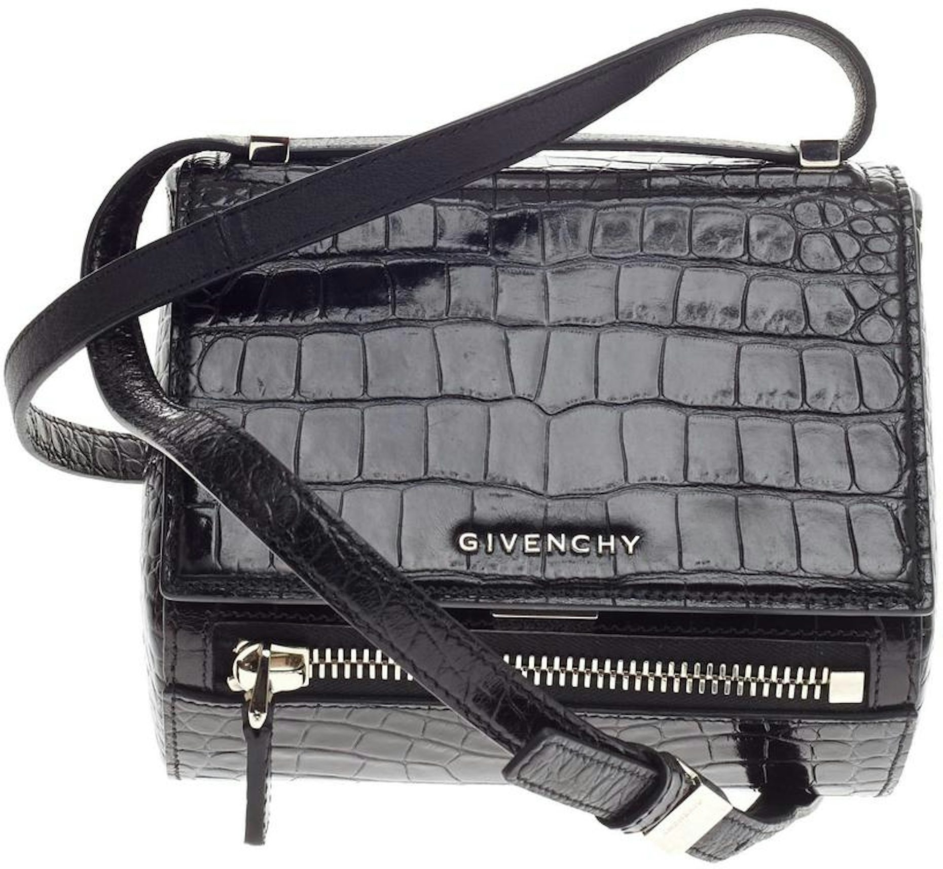 Givenchy Crocodile Embossed Medium Pandora Taupe Brown Calfskin