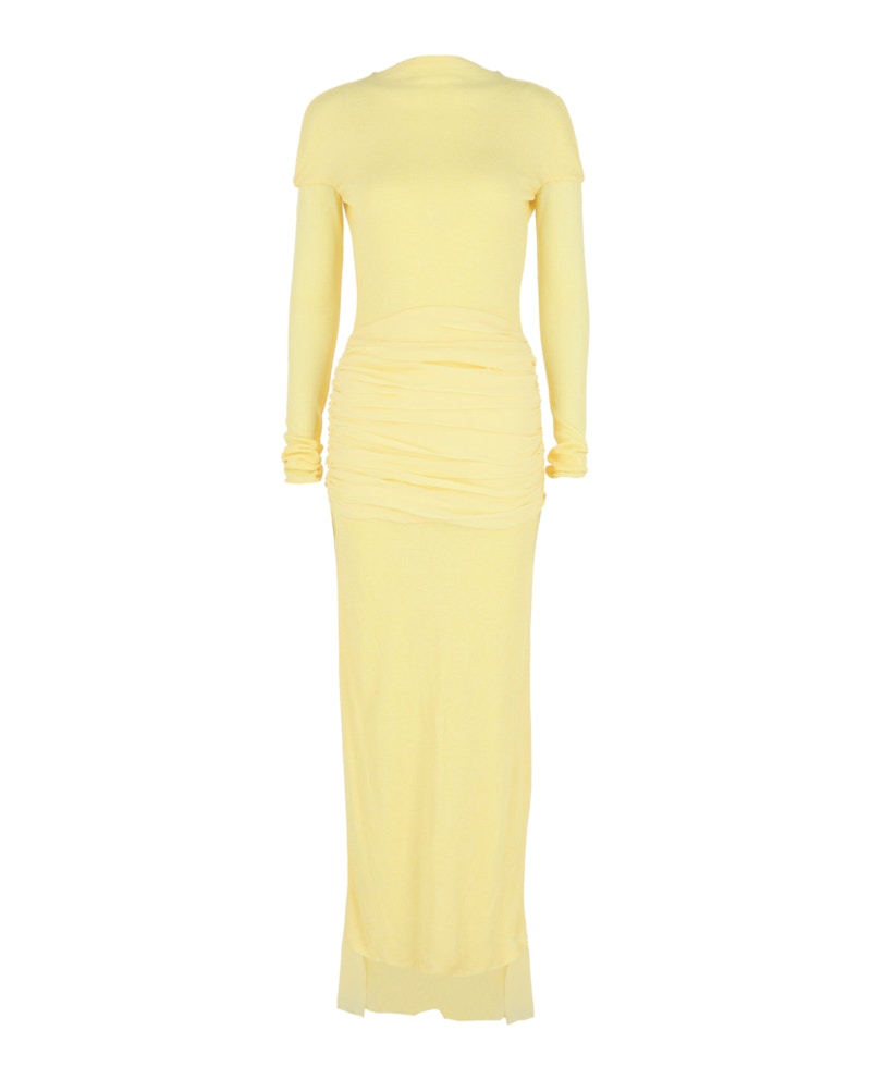 Givenchy Paneled Ruched Crepe Gown Pale Yellow