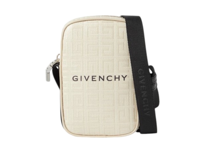 Pre-owned Givenchy Printed Logojacquard Canvas Messenger In Beige/black