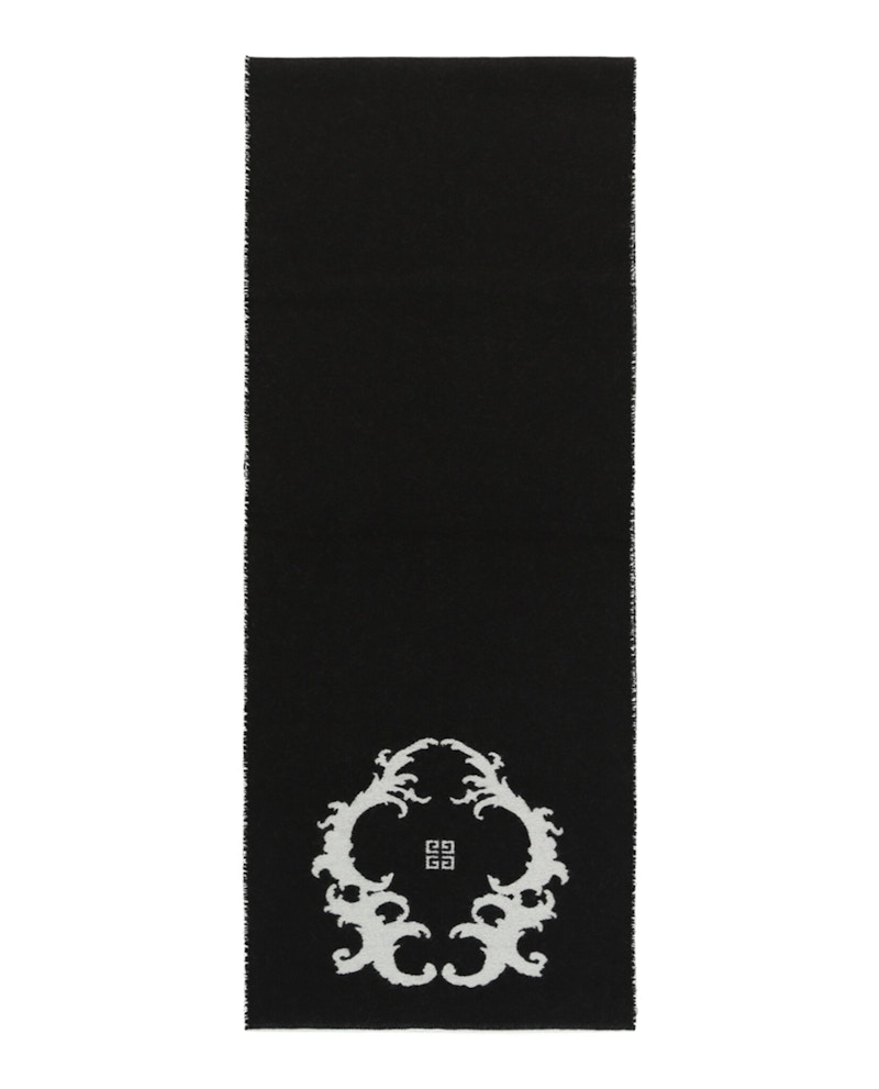 Pre-owned Givenchy Men's  Reversible Logo Wool Scarf In Black White In Multi