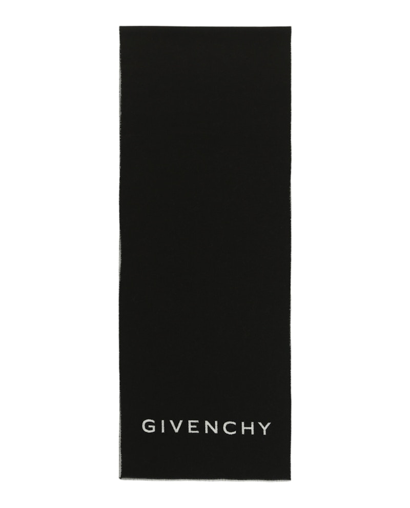 Pre-owned Givenchy Men's  Reversible Logo Wool Scarf In Black White In Multi