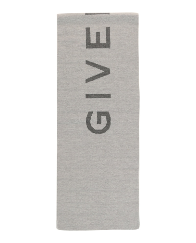 Pre-owned Givenchy Men's  Reversible Logo Wool Scarf In Pearl Grey In Gray