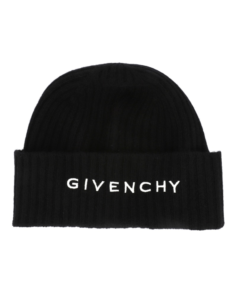 Pre-owned Givenchy Men's  Ribbed Embroidered Logo Beanie In Black White In Multi