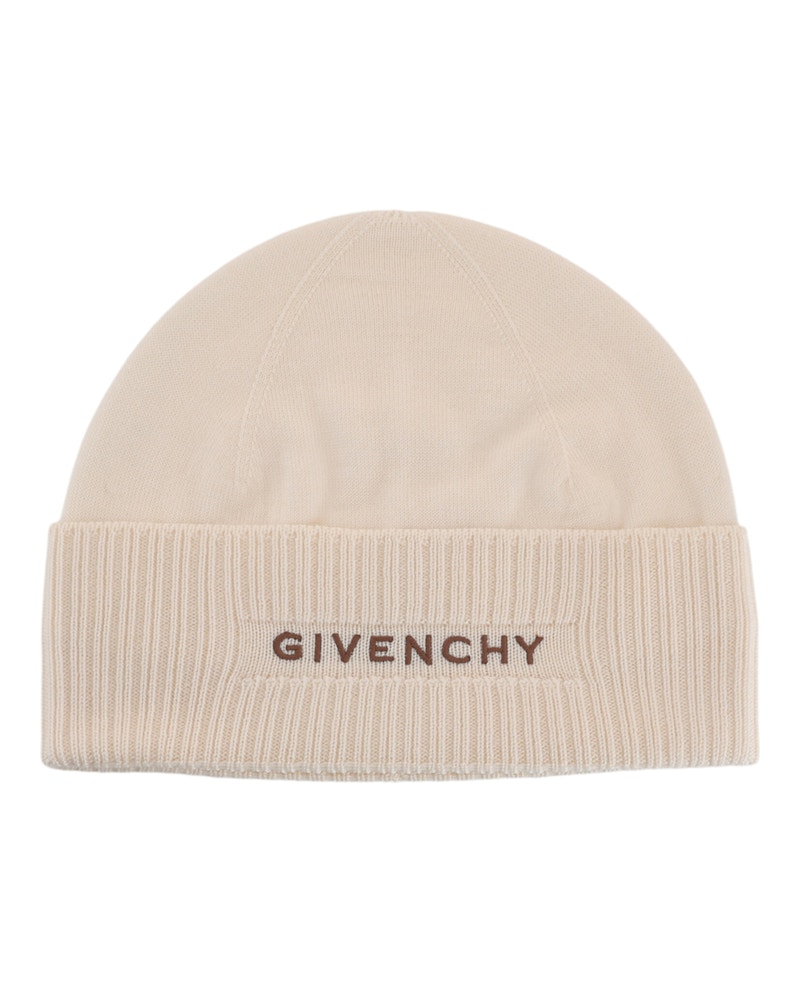 Berretto Givenchy Eggshell con logo ricamato a costine