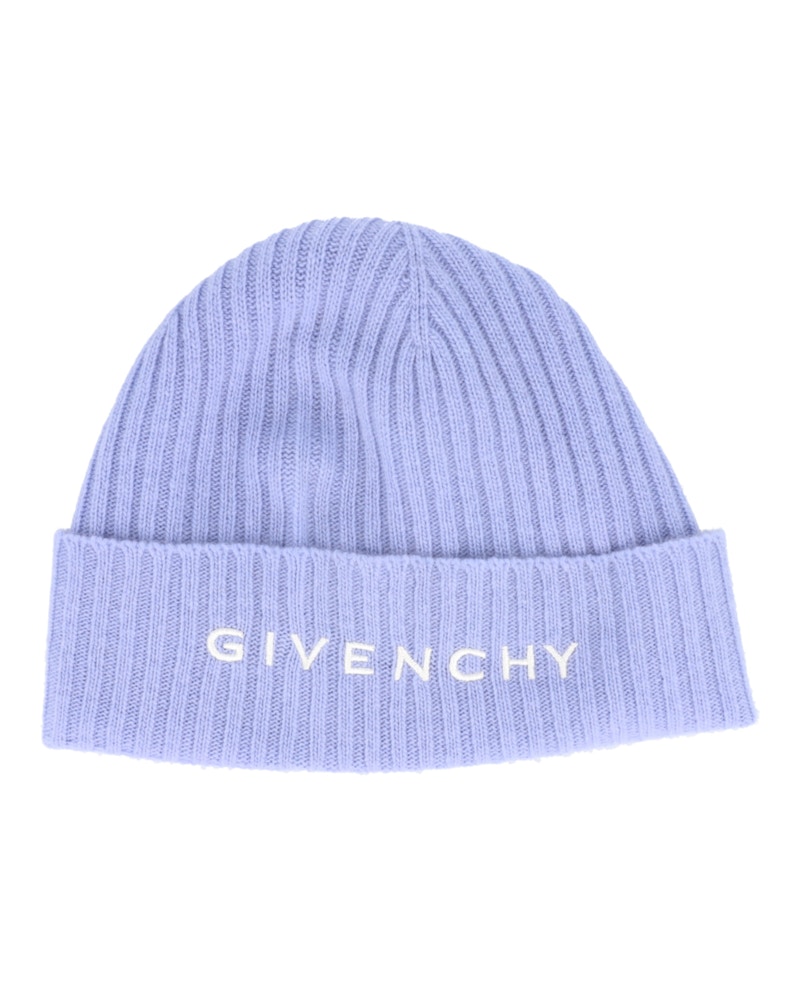 Givenchy Berretto con logo ricamato a costine Blu chiaro