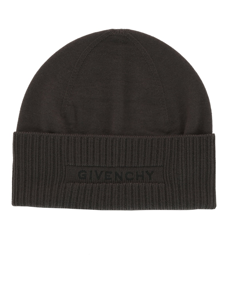 Pre-owned Givenchy Women's  Ribbed Embroidered Logo Beanie In Quartz In Gray