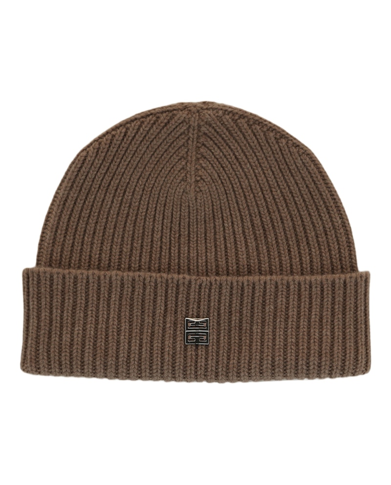 Pre-owned Givenchy Women's  Ribbed Woolblend Beanie In Dark Beige In Brown
