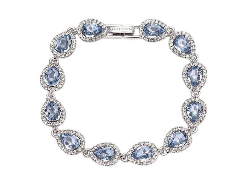 Pre-owned Givenchy Women's  Tone Light Sapphire Crystal Pear Flex Line Bracelet In Silver