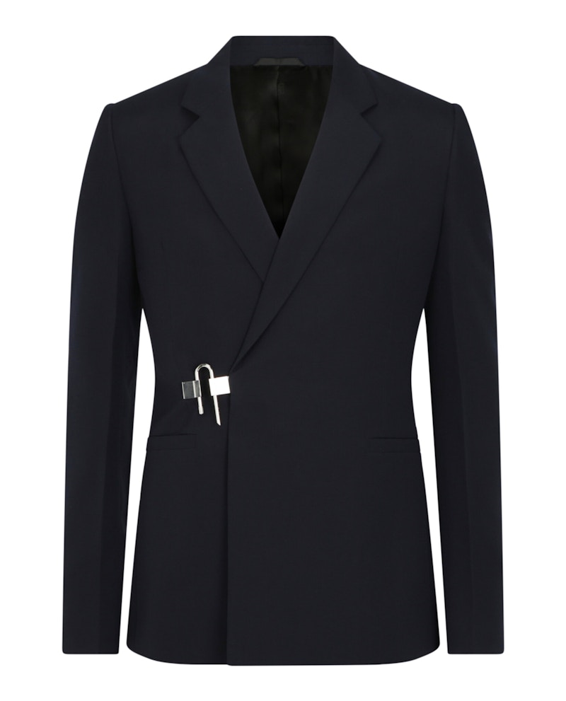 Givenchy Slim Fit Jacket in Wool with U-Lock Buckle Navy