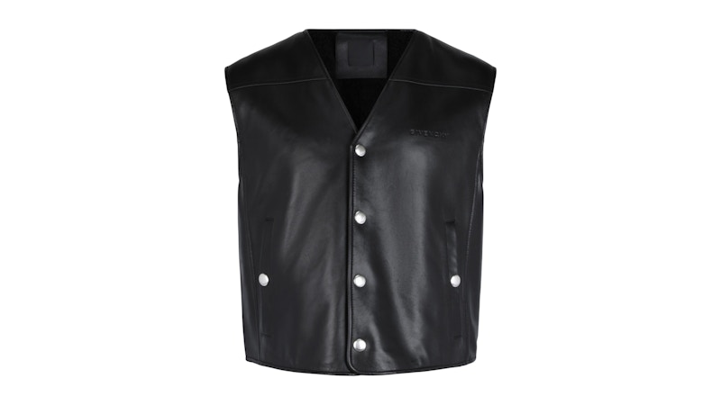 ジャケット・アウター Givenchy 2017 Leather Sleeveless Jacket Givenchy Snap Leather Vest Black Yellow メンズ - JP