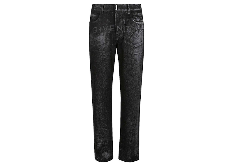 Pre-owned Givenchy Men's  Straight Reflective Painted Pattern Jeans In Black/grey In Multi