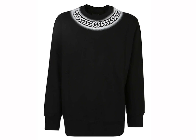 Pre-owned Givenchy Men's  Tag Effect Embossed Chain Collar Sweatshirt In Black/white