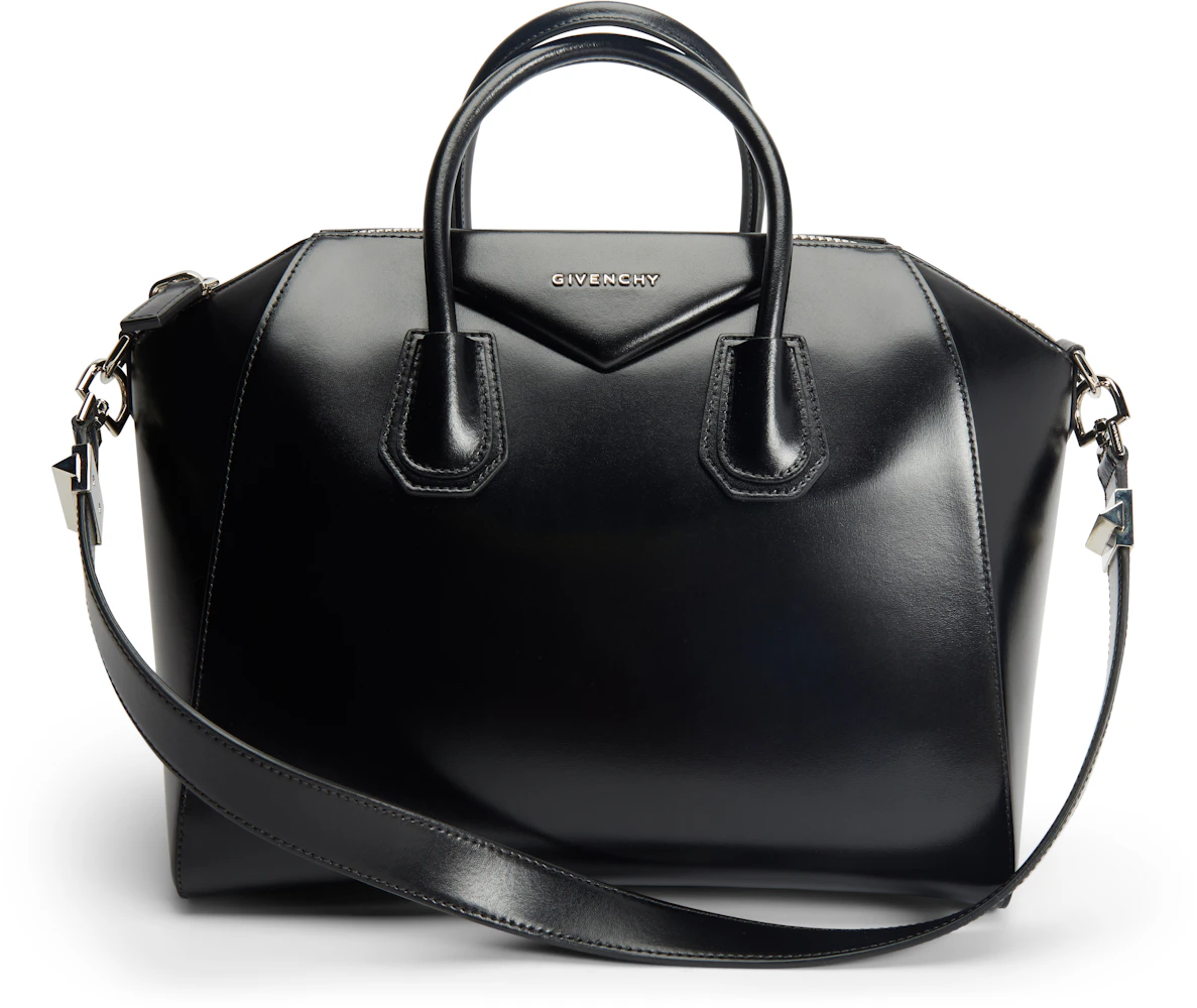 Givenchy Antigona Tote Shiny Lord Calfskin Medium Black in Leather with  Silver-Tone - US