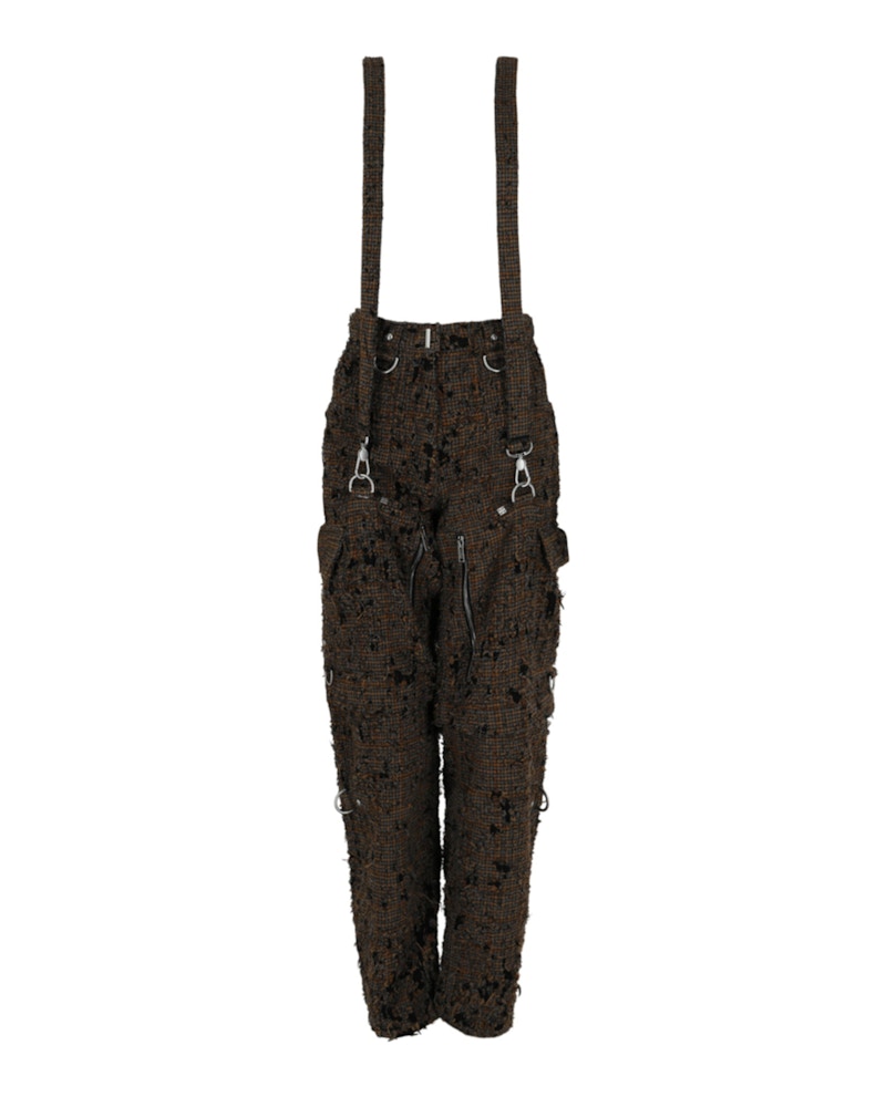 Givenchy Two-In-One Abnehmbare Hose im zerstörten Karomuster mit Hosenträgern, Schwarz/Braun