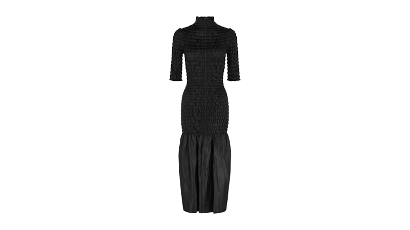 Givenchy Women's Smocked Leather Midi Dress in Black