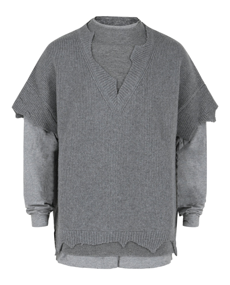 Givenchy Wool Cut And Layer Sweater Quartz Grey